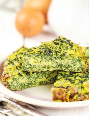 Homemade Italian spinach or Swiss chard frittata omelet