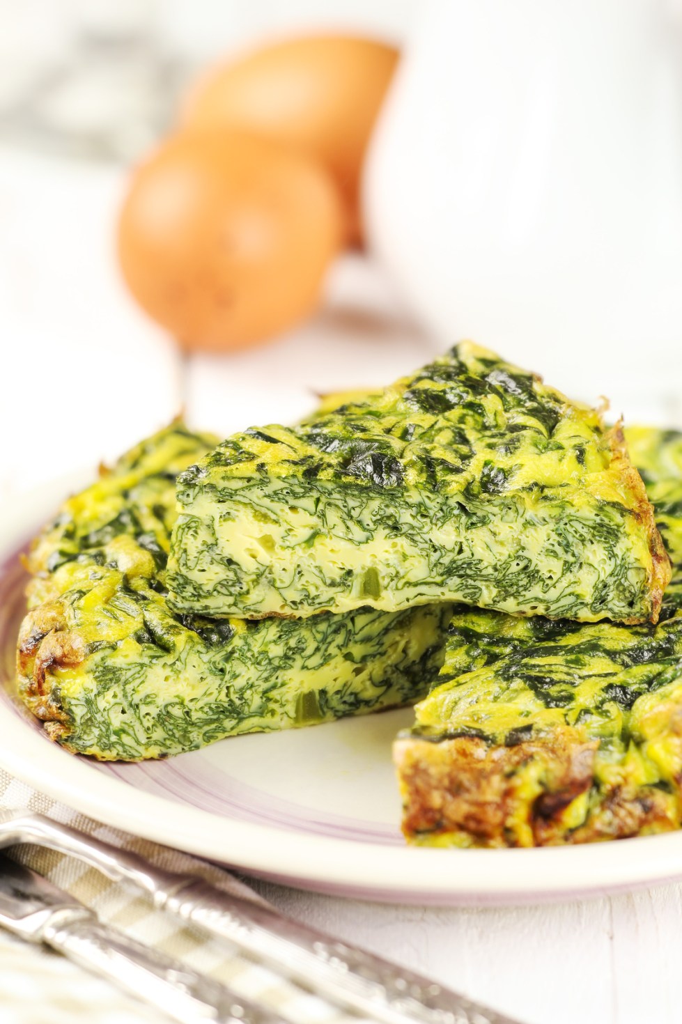 Homemade Italian spinach or Swiss chard frittata omelet